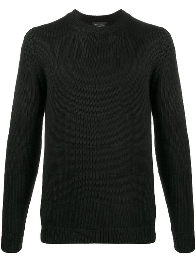 Roberto Collina Merino Ribbed Knit Long Sleeve Jumper In Black