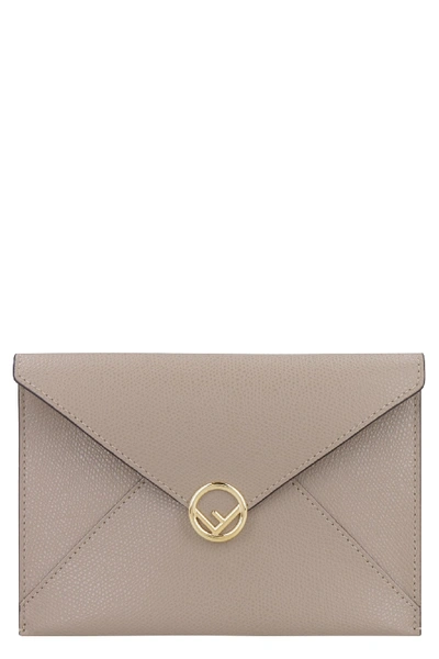 Fendi Leather Flat Pouch In Turtledove