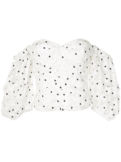Self-portrait Daisy Guipure Lace Puff Sleeve Off The Shoulder Top In White