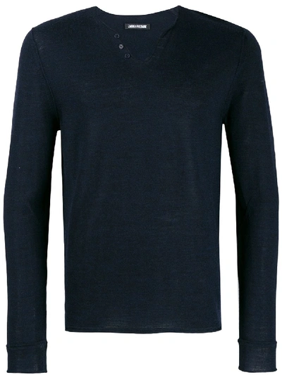 Zadig & Voltaire Monastir Henley-neck Sweater In Blue
