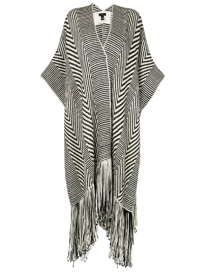 Voz Chevron Fringed Knitted Duster In White