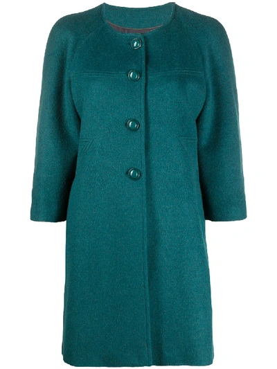 Pre-owned A.n.g.e.l.o. Vintage Cult 2000s Collarless Thigh-length Coat In Blue