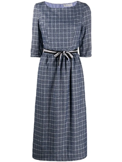 Pre-owned Dior 2000s  Check Belted Dress In Blue