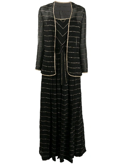 Pre-owned A.n.g.e.l.o. Vintage Cult 1970s Metallic Threading Dress And Jacket Set In Black