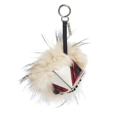 Pre-owned Fendi Mulitcolor Fox Fur And Leather Eye Studded Cube Monster Bag Charm In Multicolor