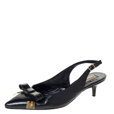 Pre-owned Burberry Black Leather And Patent Bow Slingback Sandals Size 36
