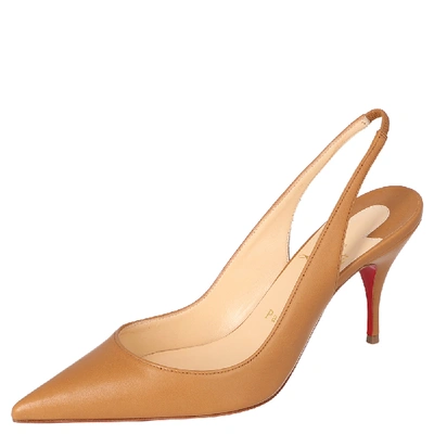 Pre-owned Christian Louboutin Tan Leather Clare Slingback Pointed Toe Pumps Size 36