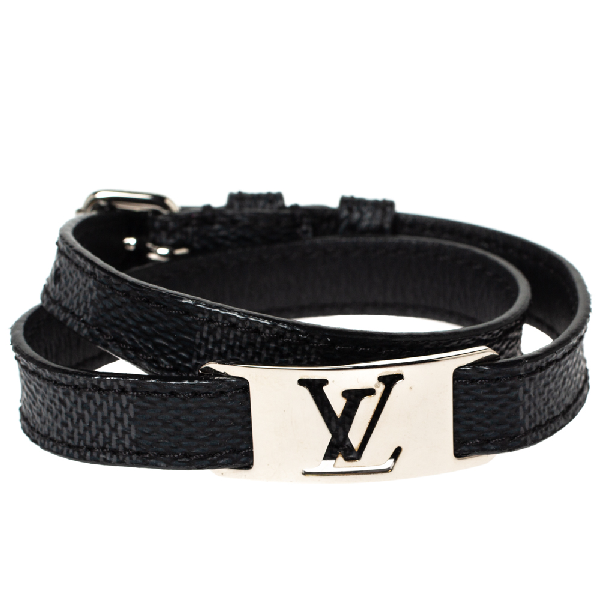 Pre-Owned Louis Vuitton Damier Graphite Silver Tone Sign It Wrap Bracelet In Black | ModeSens