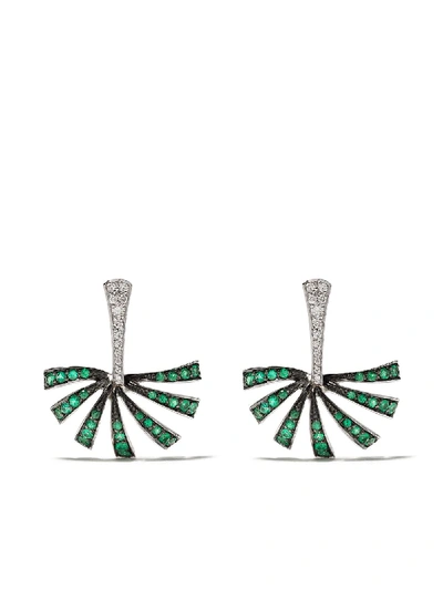 Brumani 18kt White Gold Buriti Diamond And Emerald Earrings