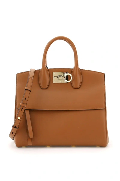 Ferragamo The Studio Leather Handbag In Brown,beige