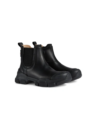 Gucci Kids' Logo Patch Ankle Boots In Коричневый