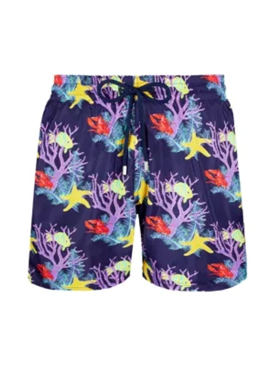 Vilebrequin Mahina Mid-length Printed Swim Shorts In Sapphire