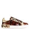 DOLCE & GABBANA BROWN AND GOLD-TONE TORTOISESHELL EFFECT LEATHER SNEEAKERS,11428183