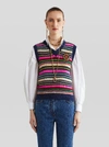 ETRO STRIPED WOOL GILET WITH EMBROIDERED PEGASO