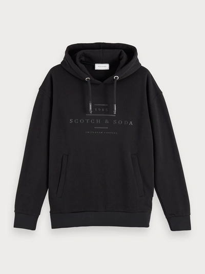 Scotch & Soda Cotton-blend Long Sleeve Branded Hoodie In Black