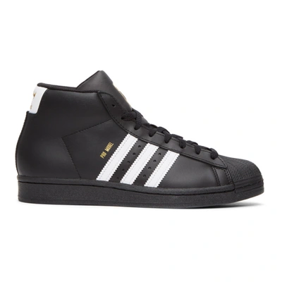 Adidas Originals Black Pro Model High-top Trainers In Black/white/gold