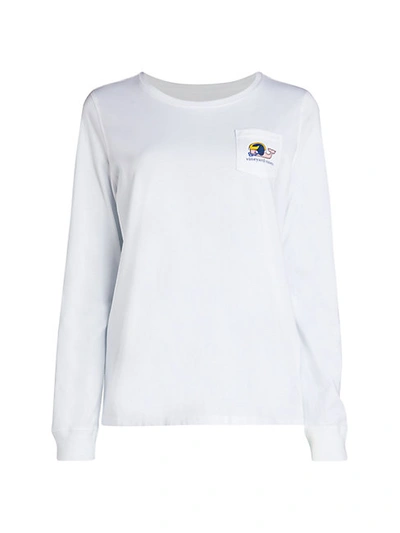 Vineyard Vines Football Whale Pocket Long-sleeve T-shirt In White