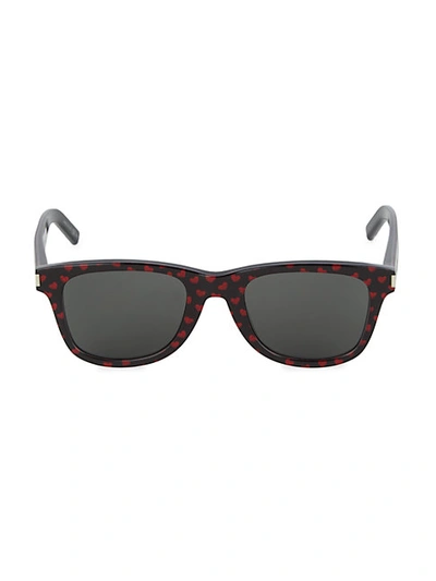 Saint Laurent Glitter Heart 50mm Rectangular Sunglasses In Black