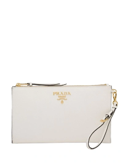 Prada Slim Zipped Pouch In White