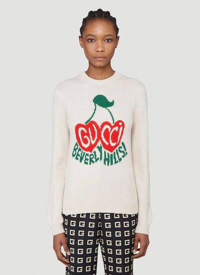 Gucci Cherries Wool-knit Sweater In White