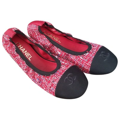 Pre-owned Chanel Pink Tweed Ballet Flats