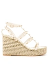 Valentino Garavani High Wedge Heel Leather Sandals In White