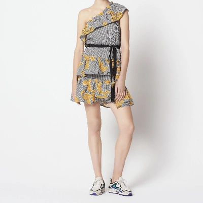 Sandro Asymmetric Printed Dress With Ruffles In Multi-color