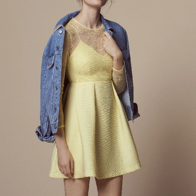 Sandro Honeycomb Fabric And Lace Dress In Light Yellow