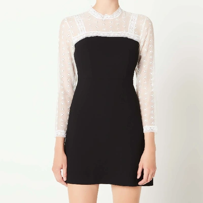 Sandro Short Dress With Lace Inset In Noir