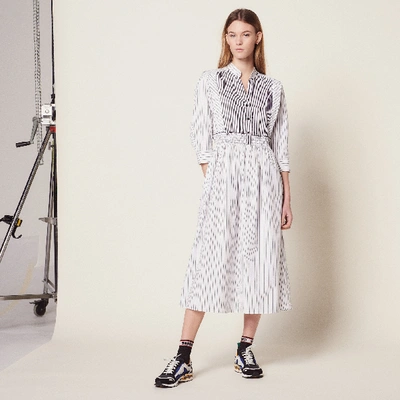 Sandro Striped Cotton Midi Dress In White