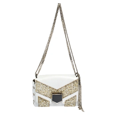 Pre-owned Jimmy Choo White/gold Leather And Glitters Lockett City Shoulder Bag