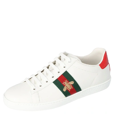 Pre-owned Gucci White Leather Embroidered Bee Ace Low-top Trainers Size 38.5