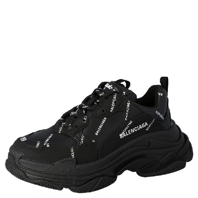 Pre-owned Balenciaga Black Leather And Nubuck Allover Logo Triple S Platform Sneakers Size 40