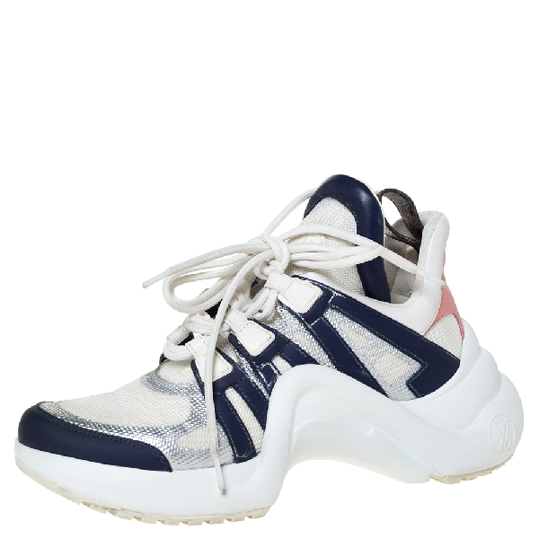 Pre-Owned Louis Vuitton White/blue Leather And Mesh Archlight Lace Up Sneakers Size 38 | ModeSens