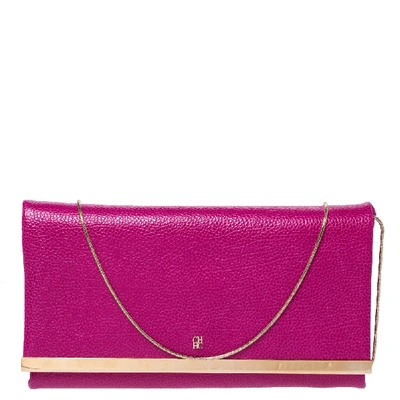 Pre-owned Ch Carolina Herrera Carolina Herrera Magenta Leather Chain Flap Clutch In Pink