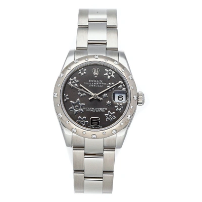 Pre-owned Rolex Rhodium Diamonds 18k White Gold Datejust 178344 Women's Wristwatch 31 Mm In Grey