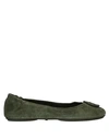 Tory Burch Minnie Leather Travel Ballet Flat In Military Green