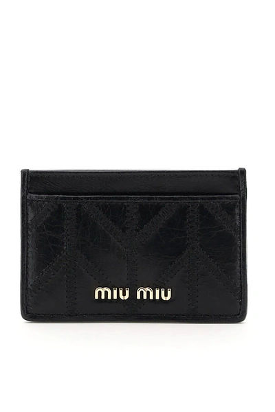 Miu Miu Patchwork Embroidery Card Holder In Black