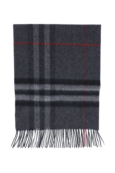Burberry Check Cashmere Scarf In Grey,black,red
