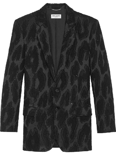 Saint Laurent Bead-embroidered Leopard Jacket In Black