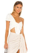 Just Bee Queen Sol Knotted One-shoulder Crop Top In Ecru