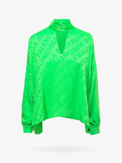 Balenciaga Logo Jacquard Silk Satin Shirt In Green