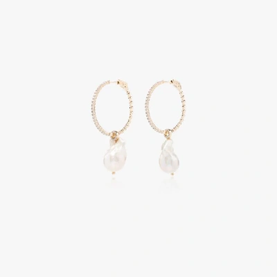 Mateo 14k Yellow Gold Pearl Diamond Hoop Earrings In Metallic