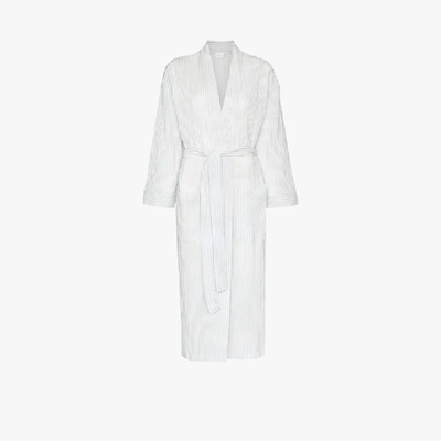 Pour Les Femmes Striped Japanese Organic Cotton Dressing Gown In White