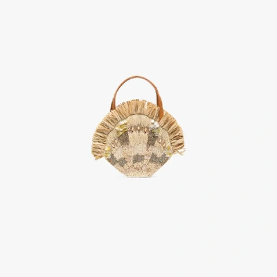 Aranaz Beige Serena Embellished Raffia Mini Bag In Neutrals