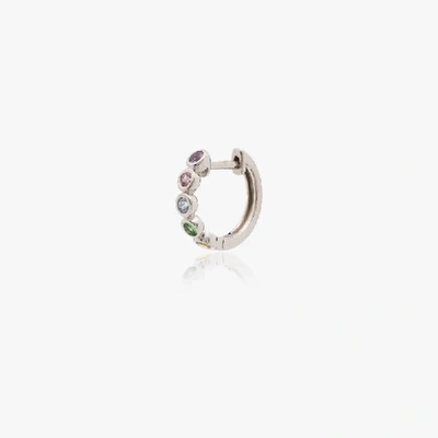 Roxanne First 14k White Gold Rainbow Sapphire Hoop Earring In White Gold/multicoloured