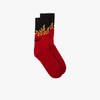 VETEMENTS BLACK, YELLOW AND RED FIRE INTARSIA SOCKS