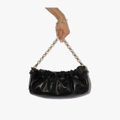 Manu Atelier Black Ruched Cylinder Chain Xx Leather Shoulder Bag In Black