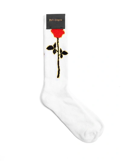 Palm Angels Rose Cotton Socks In White