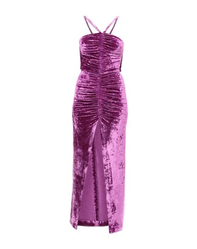 Attico Bow-detailed Ruched Stretch-velvet Maxi Dress In Purple